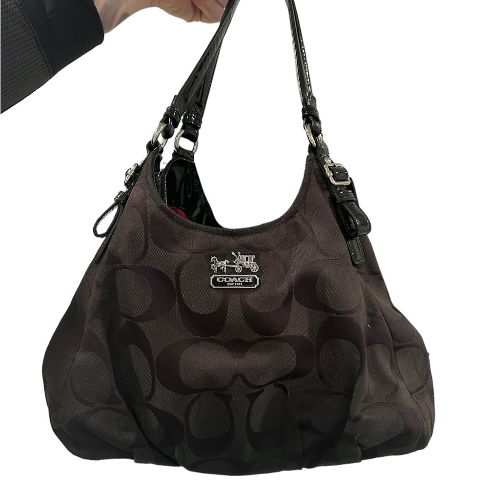 Coach Black Op Art Signature Canvas and Leather Madison Abigail Black Tote